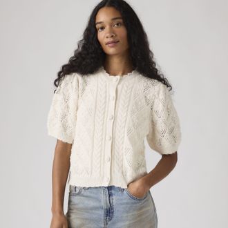 Levi's Pauline Pointelle Short Sleeve Cardigan - Womens - XS - White