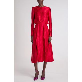 Valentino Garavani Mossi Polka Dot Jacquard Long Sleeve Silk Midi Dress in Pink at Nordstrom, Size 38