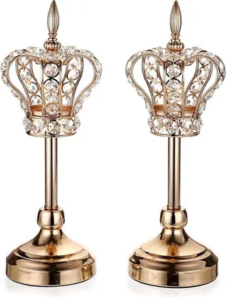 OEM 2 Piezas De Candelabros Met&aacute;licos Con Forma De Corona Para Velas, Decoraci&oacute;n Para El Hogar Y Bodas (dorado)