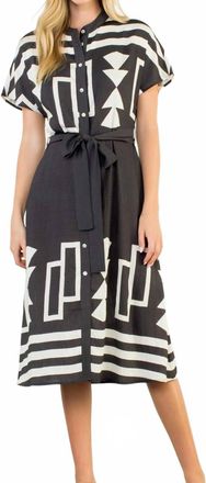 THML Clothing Short Sleeve Print Button Up Dress In Black