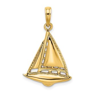 Diamond2Deal 14k Yellow Gold 2-D Sailboat Charm Pendant