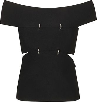 Alexander McQueen Overhemden, Dames, Zwart, S, Leer, Cut-out Off-Shoulder Top