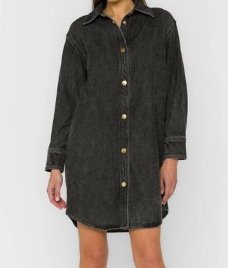 Velvet Heart Long Sleeve Snap Button Mini Dress In Washed Black