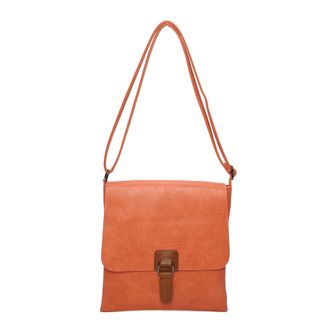 Generic Womens Vegan Leather Crossbody Bag, Satchel Bag, Flap Closure with Buckle (Orange)
