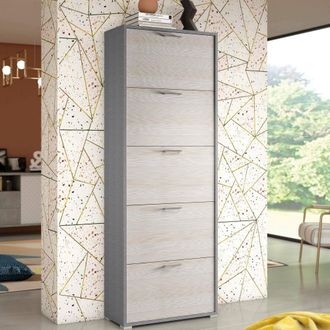 Dmora Zapatero Dmiano, Mueble De Entrada Polivalente Con 5 Puertas Abatibles, Zapatero De Doble Profundidad, 100% Made In Italy, 67x28h183 Cm, Alerce - Dmor