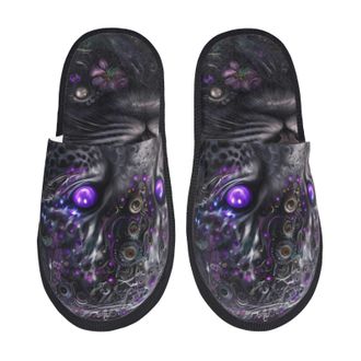 Generic Slippers Purple-Eyed Flower Leopard Lightweight Fleece Slippers Warm Anti-Slide Slipper For Ladies Guest Room Home L