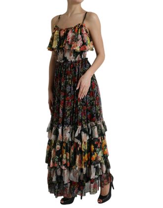 Dolce & Gabbana Womens Multicolor Floral Chiffon Tiered Maxi Dress Silk