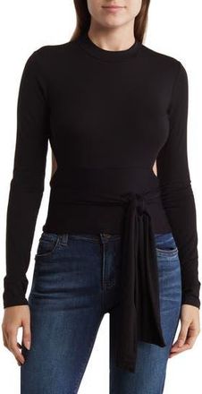 Go Couture Long Sleeve Wrap Top in Black at Nordstrom Rack, Size X-Large