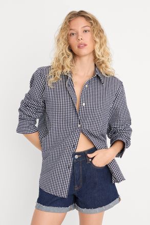 Good American Womens Seersucker Classic Shirt | Horizon Gingham Small, Size Medium | Good American by Khlo&Egrave; Kardashian