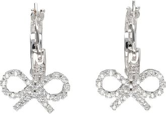 Self Portrait Crystal Bow Hoop Earrings - Dames - Oorbellen - Grijs - ONE Size - Accessoires