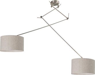 QAZQA Moderno L&aacute;mpara Colgante De Acero Con Pantalla 35 Cm Gris Claro Ajustable 2 Luces - Blitz Textil /acero Redonda Adecuado Para Led Max. 2 X 60 Watt - Q