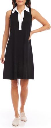 Karen Kane Contrast Placket Sleeveless A-Line Dress in Black W/White at Nordstrom, Size X-Large