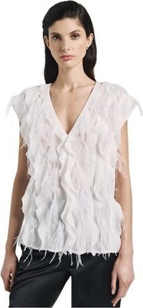 Access Fashion Blouse met verenapplicatie - Dames - Blouses - Wit - XS - Overhemden