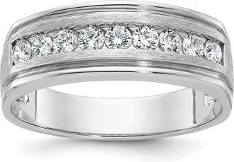Diamond2Deal 14k White Gold Lab Grown Diamond 9-Stone Band Ring 1/2Ct Clarity- VS Color- G-H