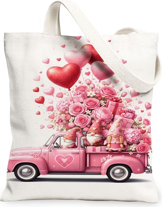 Generic ValentineS Floral Canvas Tote Bags, Heart Pattern Reusable Grocery Bags, Romantic Vintage Washable Shoulder Strap Canvas F, Peach, 13x15 Inch