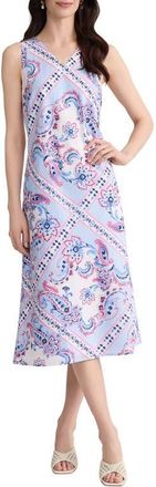 Jones New York Paisley Print Sleeveless Midi Dress in Breeze Blue Multi at Nordstrom, Size X-Small