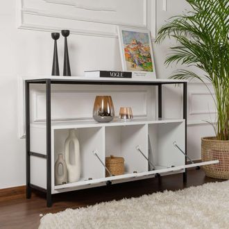 Dmora Aparador Noda, Buffet 2 Estantes, 3 Puertas, 3 Compartimentos, 120x30x77h Cm Blanco