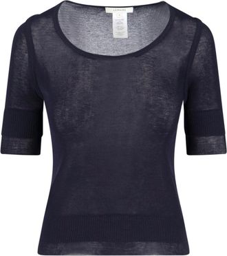 Christophe Lemaire Navy Viscose Silk Three-Quarter Sleeve T-Shirt