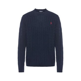 U.S.Polo Association U.S. Polo Assn., Round-neck Knitwear, male, Blue, Size: XL Cotton and cashmere cable-knit crewneck sweater