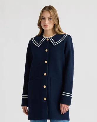 NVLT Womens Mink Eyelash Sailor Collar Coatigan