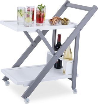 Relaxdays Relaxdays Carro De Servicio Bamb&uacute;, 2 Niveles, Portabotellas (3), Ruedas Y Asa, 70 X 44 X 39,5 Cm, Blanco-gris