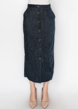 YAL New York Navy Button-Front Skirt