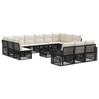 vidaXL Conjunto De Sof&aacute;s De Jard&iacute;n 14 Pcs Negro Y Blanco Crema Vidaxl
