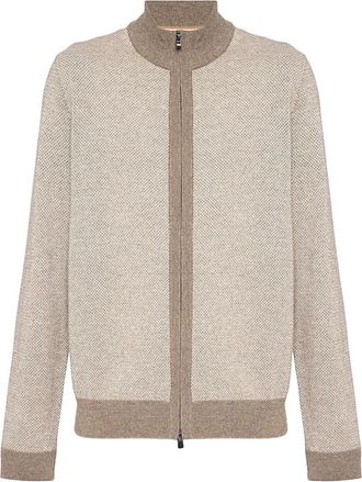 HUGO BOSS Balonso Ritssluiting Vest - Heren - Vesten - Beige - M - Katoen - Truien & Vesten