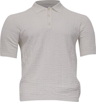 Balmain Tonal Monogram Knit Polo Shirt in White Viscose
