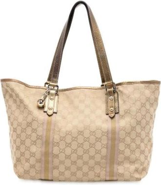 Gucci Pre-owned Tote Bags, female, Beige, Size: ONE SIZE Pre-owned Canvas Tote