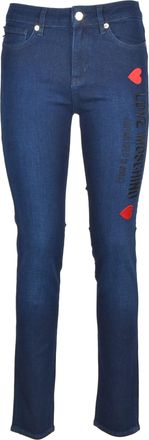 Love Moschino Womens Skinny Jeans With Heart Embroidery - Dark Blue Cotton - Size 26 (Waist)