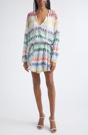 Missoni Metallic Long Sleeve Zigzag Lace Minidress in Multicolor On White Base at Nordstrom, Size 38