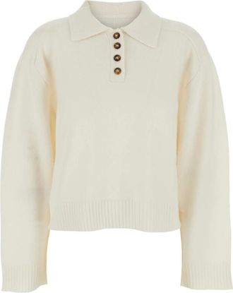 Loulou Studio Truien & Vesten, Dames, Wit, M, Kasjmier, Trui in poloshirtstijl