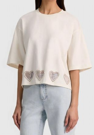 Alice & Olivia Evan Oversized Cropped Tee In Off White