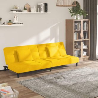 vidaXL Sof&aacute; Cama De 2 Plazas Con Dos Almohadas Terciopelo Amarillo Vidaxl