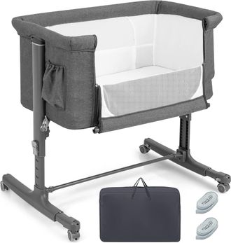 Costway Costway - Cuna Infantil, 3 En 1 Cuna De Viaje Con Altura Ajustable En 5 Niveles, Inclinaci&oacute;n De 10&deg;, C&oacute;modo Colch&oacute;n, Red Transpirable, Bolsa Lateral Y