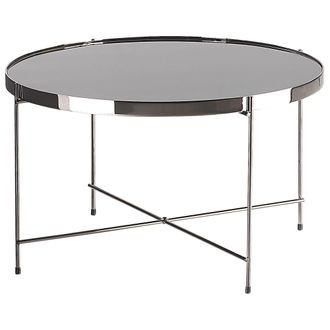 Beliani Beliani - Mesa De Centro Con Tablero Redondo De Vidrio Templado Negro Y Patas De Metal Oscuro Estilo Glamour Lucea