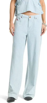 Brixton The Chloe Embroidered Pocket Wide Leg Jeans in Two Boot Stripe at Nordstrom, Size 28