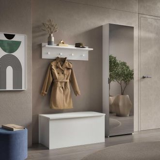 Terraneo Perchero De Pared Con Estante Y 4 Ganchos, Blanco, 80x15x23 Cm - Terraneo