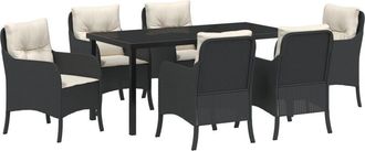 vidaXL Conjunto De Comedor De Jard&iacute;n Con Coj&iacute;n 7 Pcs Negro Polirat&aacute;n Vidaxl
