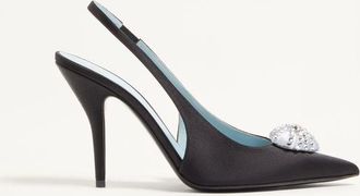 Valentino Garavani Coeur Royal Satin Slingback Pump 100Mm Woman BLACK/CRYSTAL 36.5