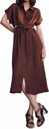 Joseph Ribkoff Belted Linen Midi Fit And Flare Dress In Mahogany