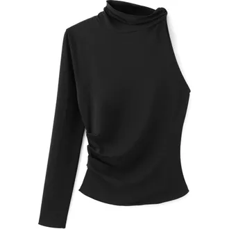 Mango One-Shoulder Turtleneck Top in Black at Nordstrom, Size X-Small