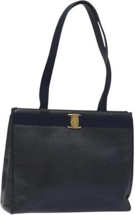 Ferragamo Tweedehands leren handtassen - Dames - Vintage Shopper - Blauw - ONE Size - Leer - Vintage