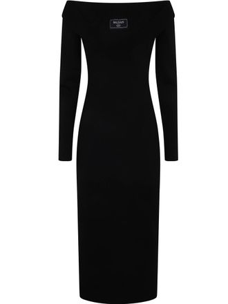 Balmain Ls Double Collar Knit Zipped Midi Dress Clothing