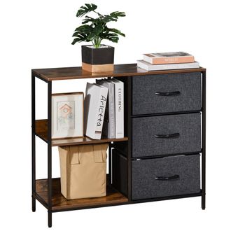 TJ Hughes Chest of Drawers Storage Dresser Cabinet Organizer with 3 Fabric Drawers and 2 Display Shelves for Living Room Bedroom Hallway Black OrganizerBlack