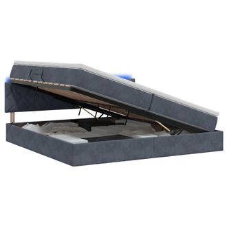 vidaXL Cama De Almacenamiento Led Con Colch&oacute;n Gris Oscuro 200 X 200 Cm Vidaxl