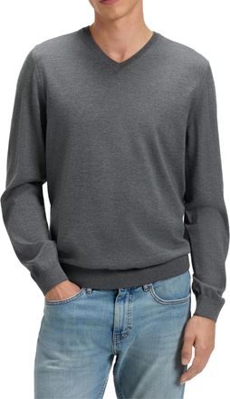 HUGO BOSS Mens Melba V-Neck Virgin Wool Sweater Grey Clothing > Knitwear