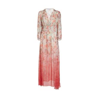 Guess Bloemen V-hals 3/4 Mouw Jurk - Dames - Maxi kleedjes - Veelkleurig - L - Kleedjes