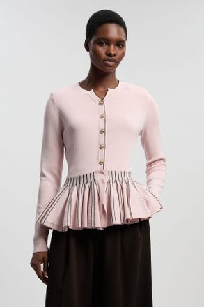 Karen Millen Womens Viscose Blend Knit Peplum Jacket - Light Pink - Size X-Small